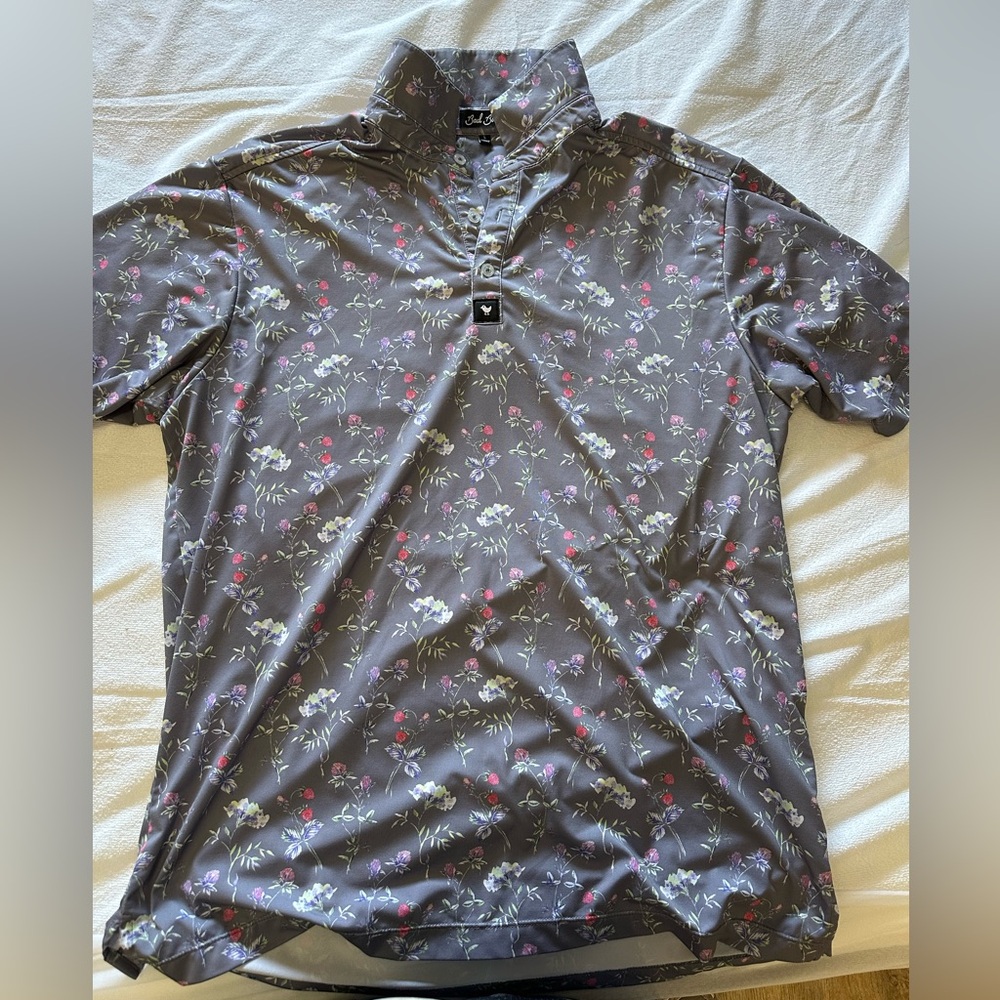 Large Bad Birdie Purple Floral Golf Polo